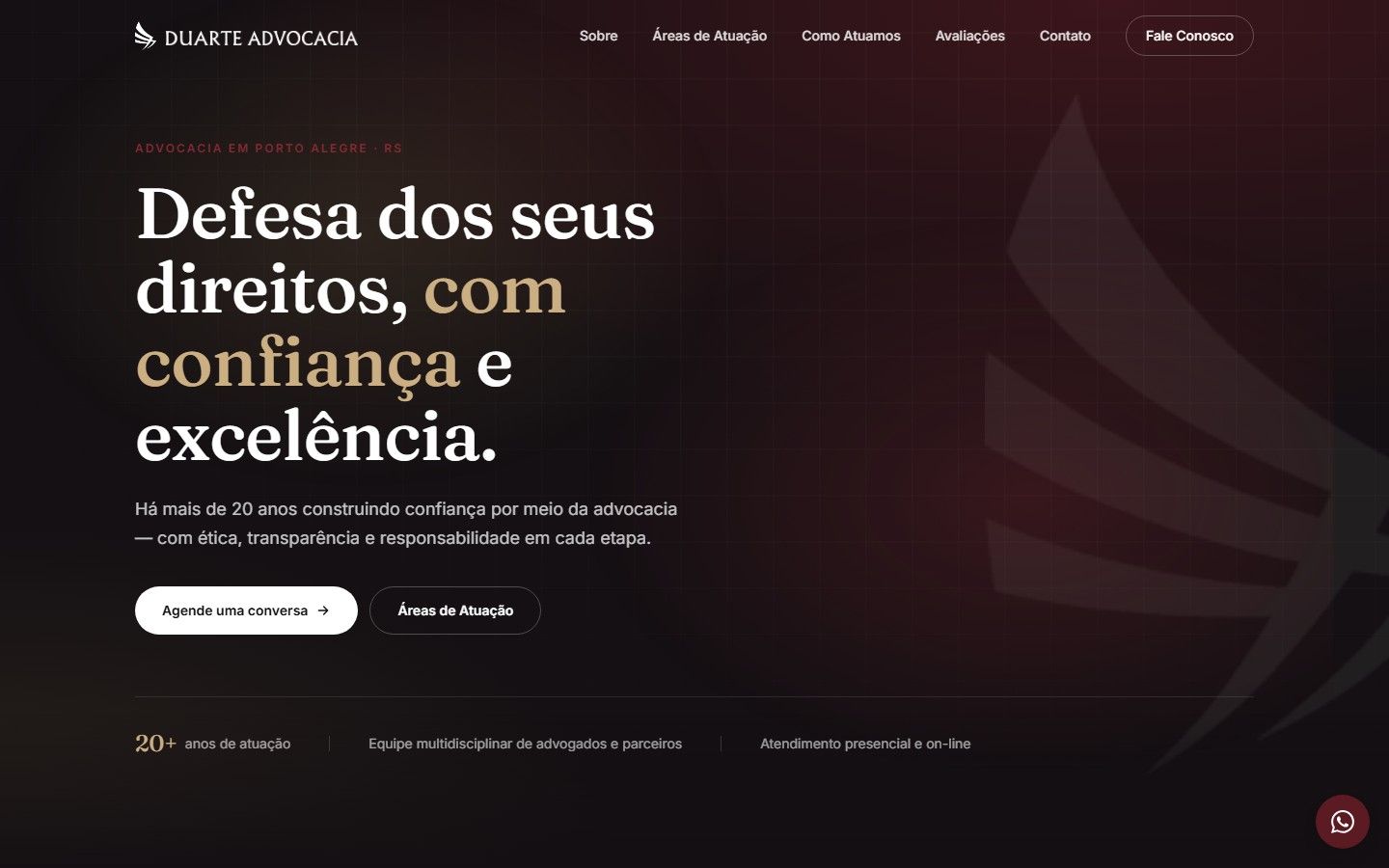 Página inicial do site Duarte Advocacia