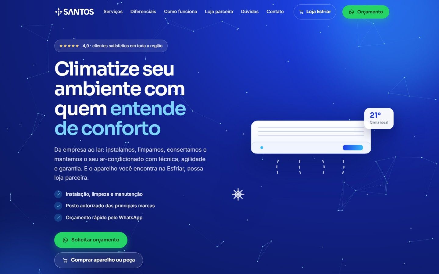 Página inicial do site Santos Ar-Condicionado