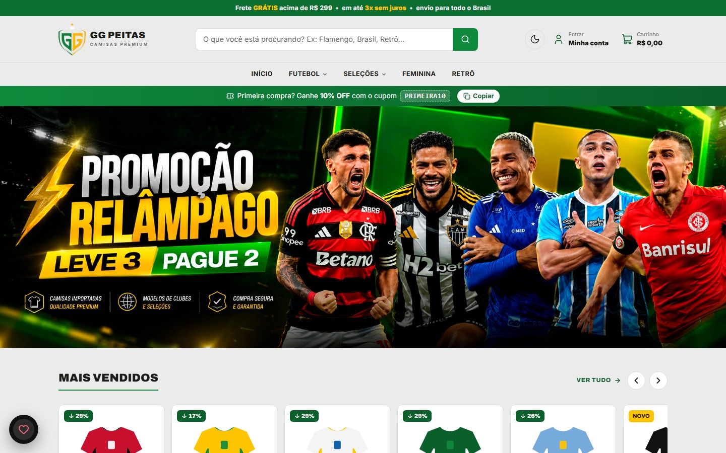 Página inicial do site GG Peitas