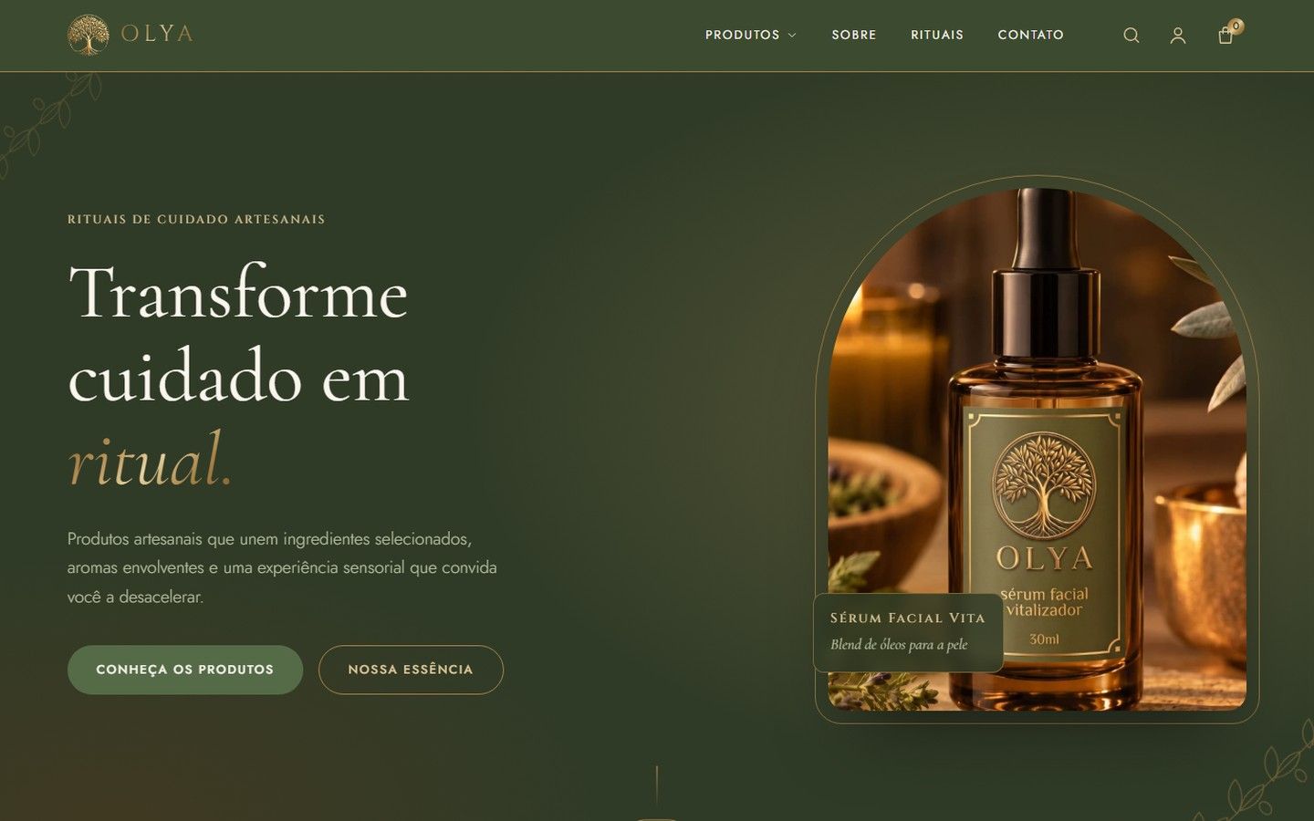 Página inicial do site OLYA Cosméticos